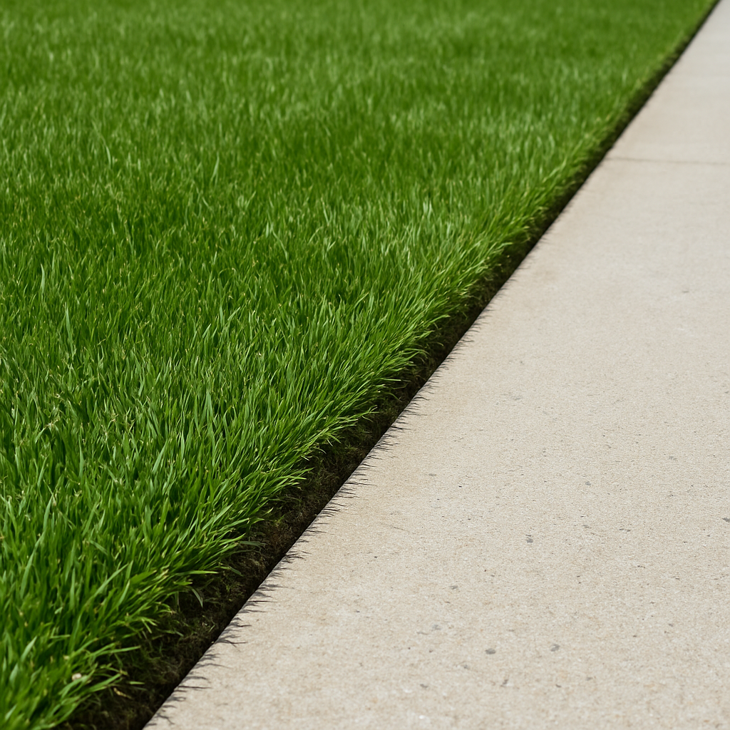 Crisp lawn edge along a walkway